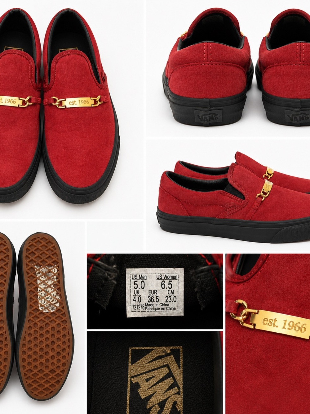 Vans Red Suede Slip-On with Gold Bit Accent